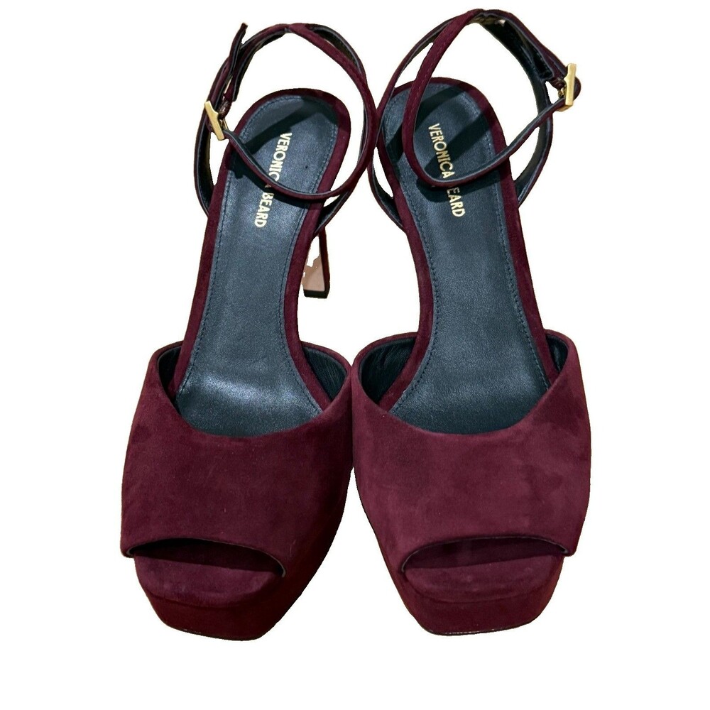 Womens Veronica Beard Burgundy Suede Platform Strappy Heels Sz 7.5 M Luxury EUC - Picture 2 of 16